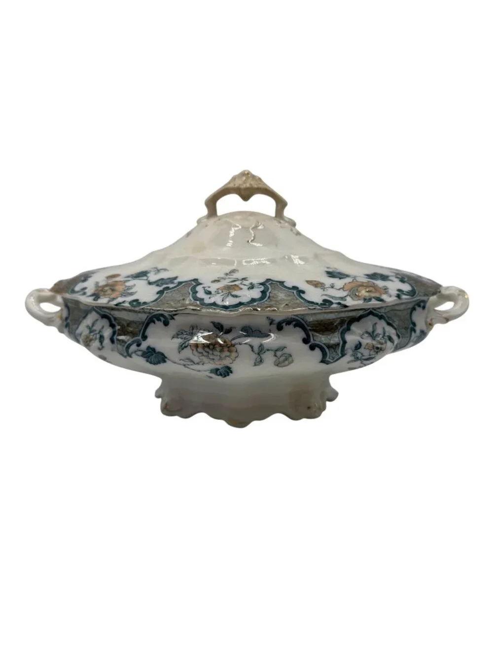 Vintage Hanley England Sevres Porcelain Tureen With Lid Gilt Floral Design